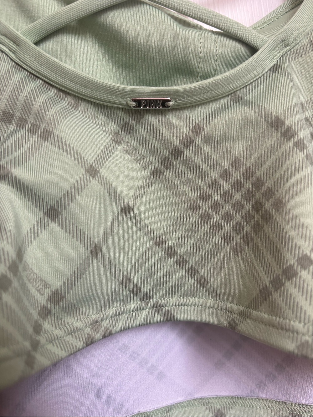 Victoria's Secret PINK Sage Plaid Cross-Back Crop Top